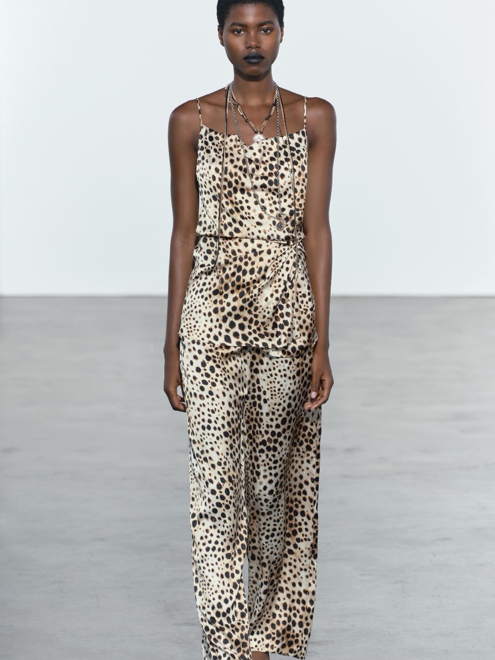 Zara Set Top and Pants Leopard Print Satin Small